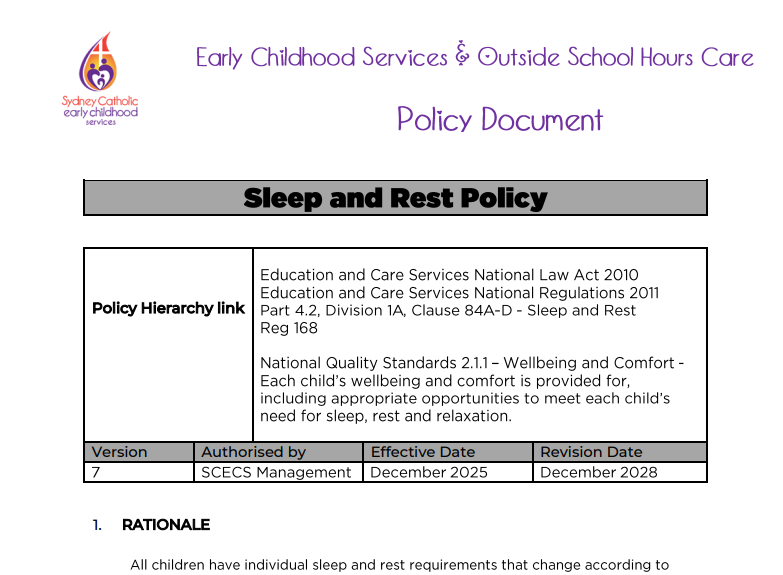 Sleep and Rest Policy