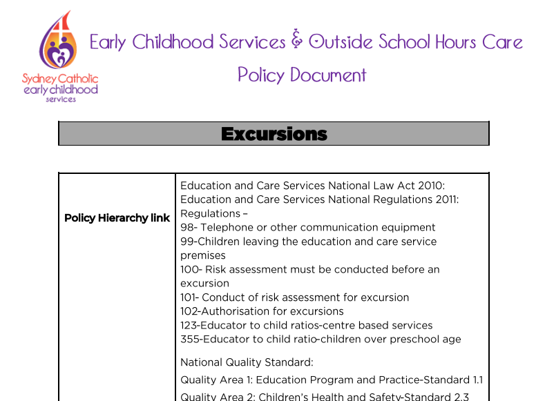 Excursion Policy