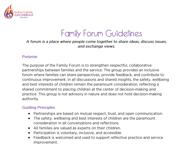 Family Forum Guidelines