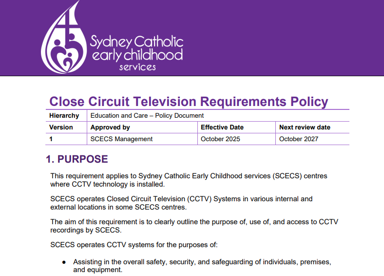 CCTV Requirements Policy
