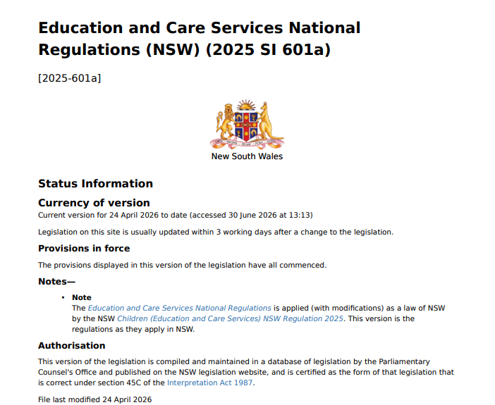 Education & Care Services National Regulations