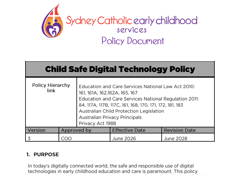 Child Safe Digital Technology Policy