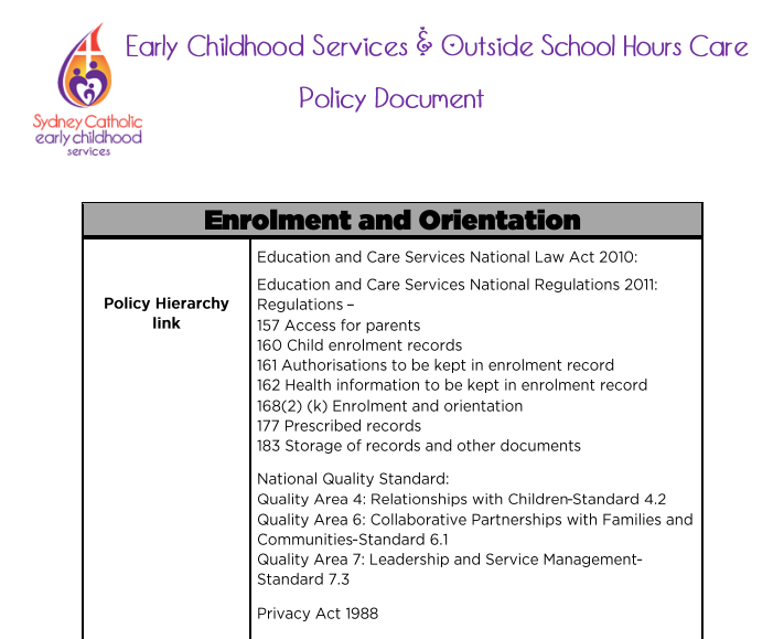Enrolment and Orientation Policy