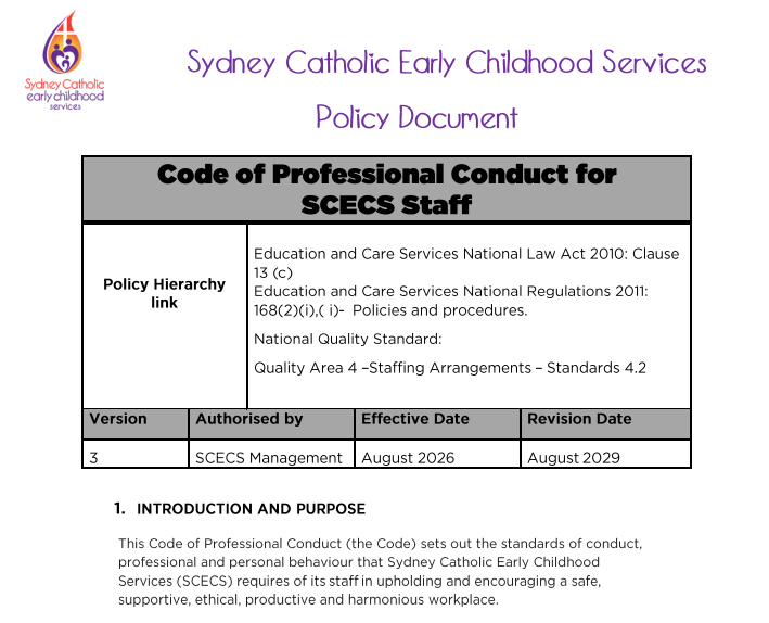 Code of Professional Conduct for All Staff