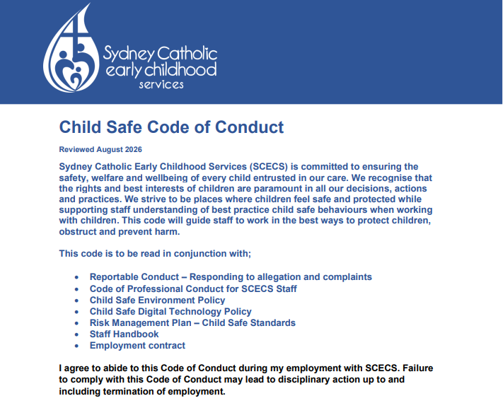 Child Safe Code of Conduct