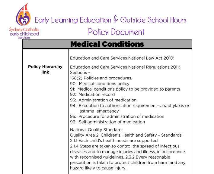 Medical Conditions Policy