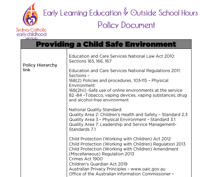 Child Safe Environment Policy