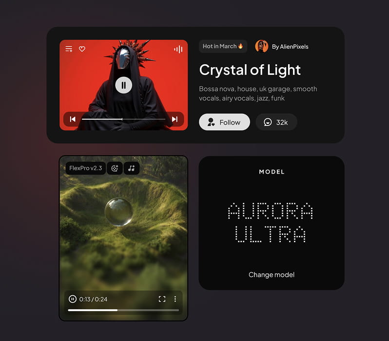 Figma AI design templates: Cards dark theme