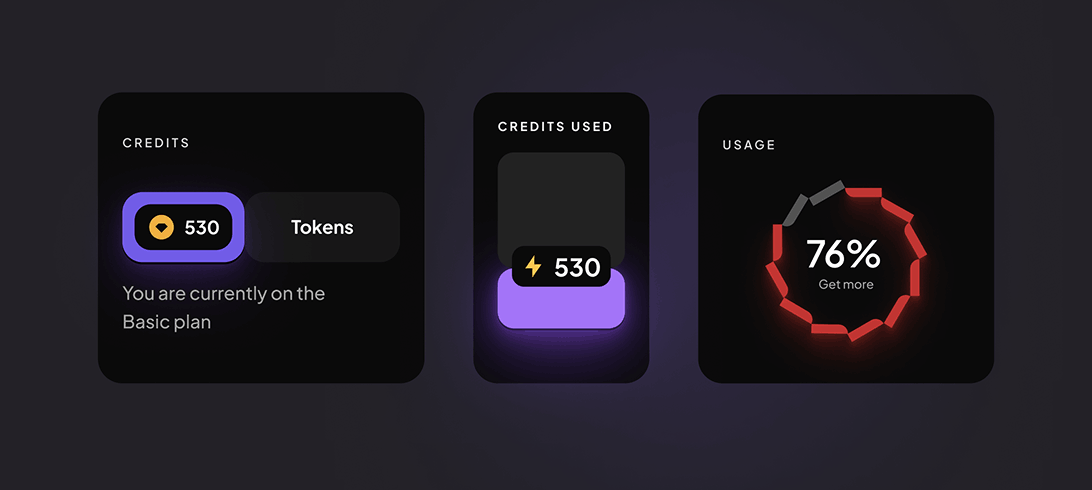 Figma AI design templates: Cards dark theme