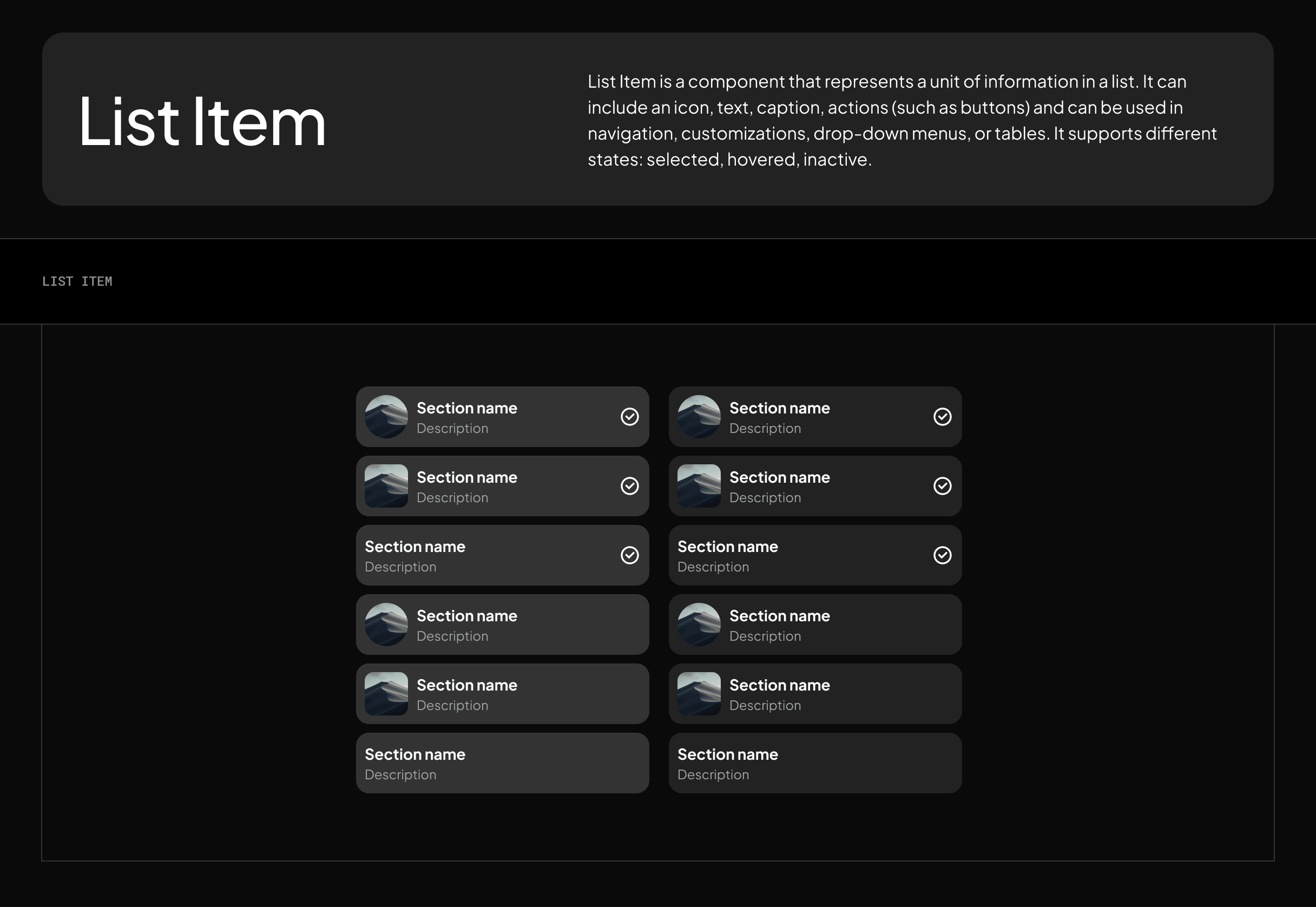 Figma AI design templates: List item components
