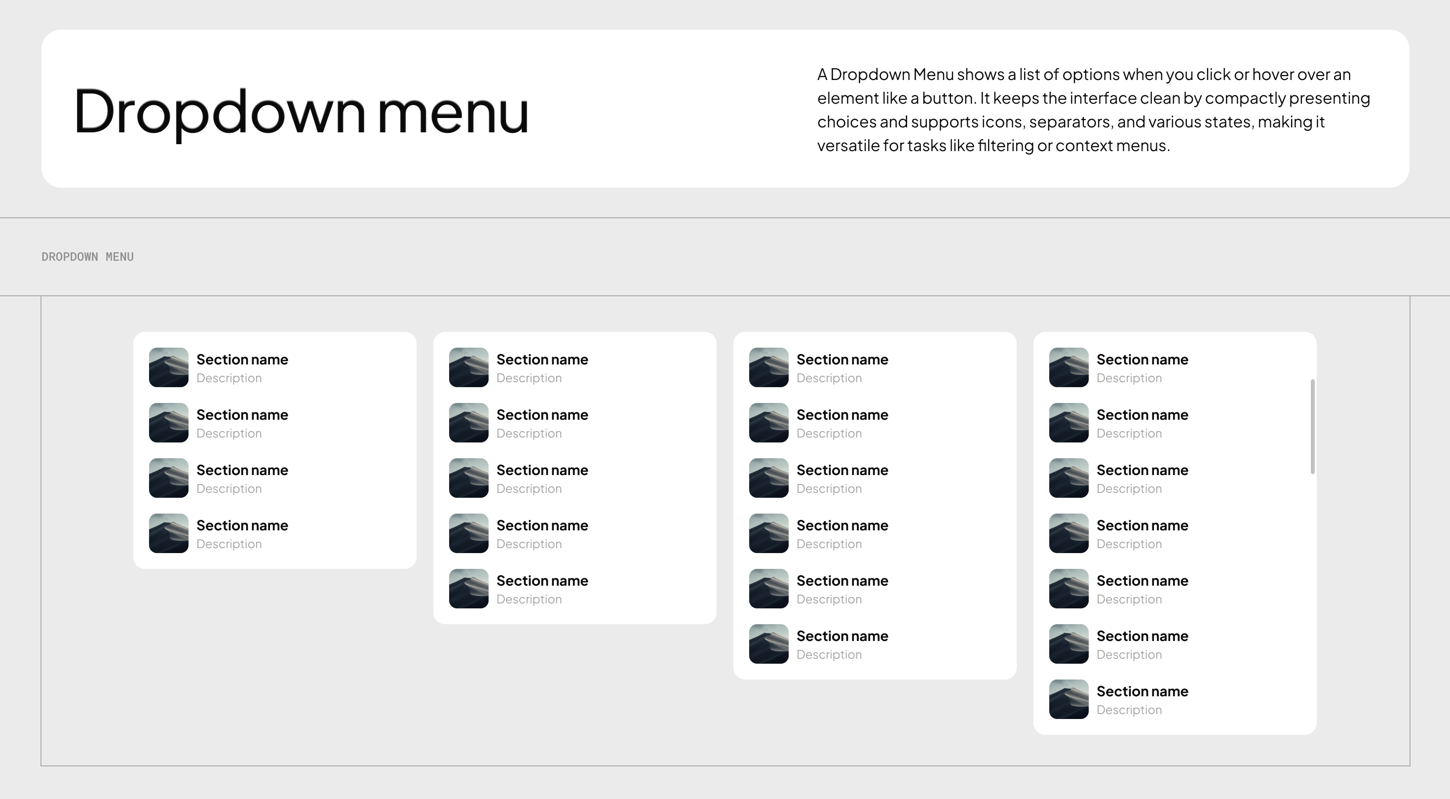 Figma AI design templates: Dropdown menu
