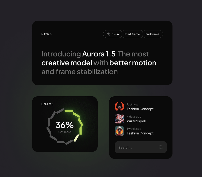 Figma AI design templates: Cards dark theme