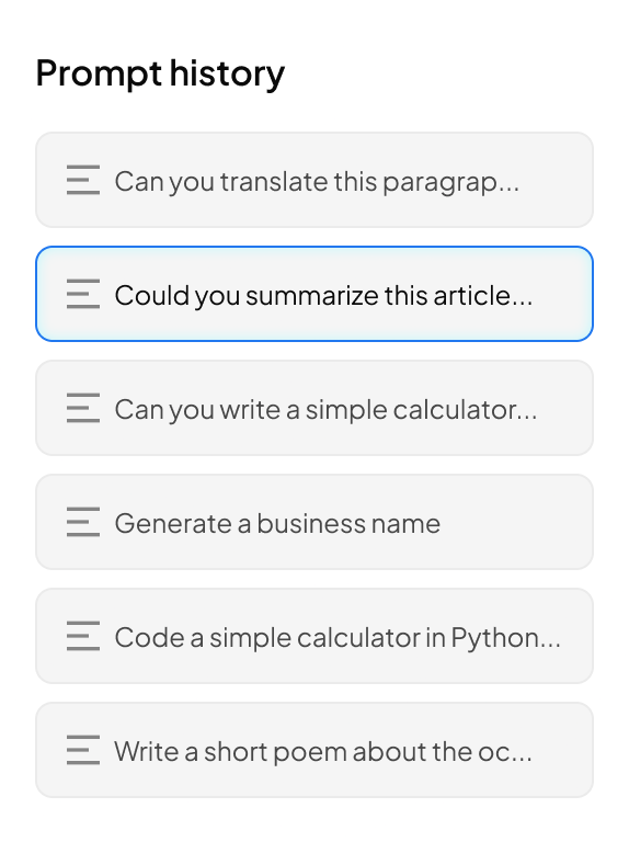 Figma AI design templates: Prompt history widget