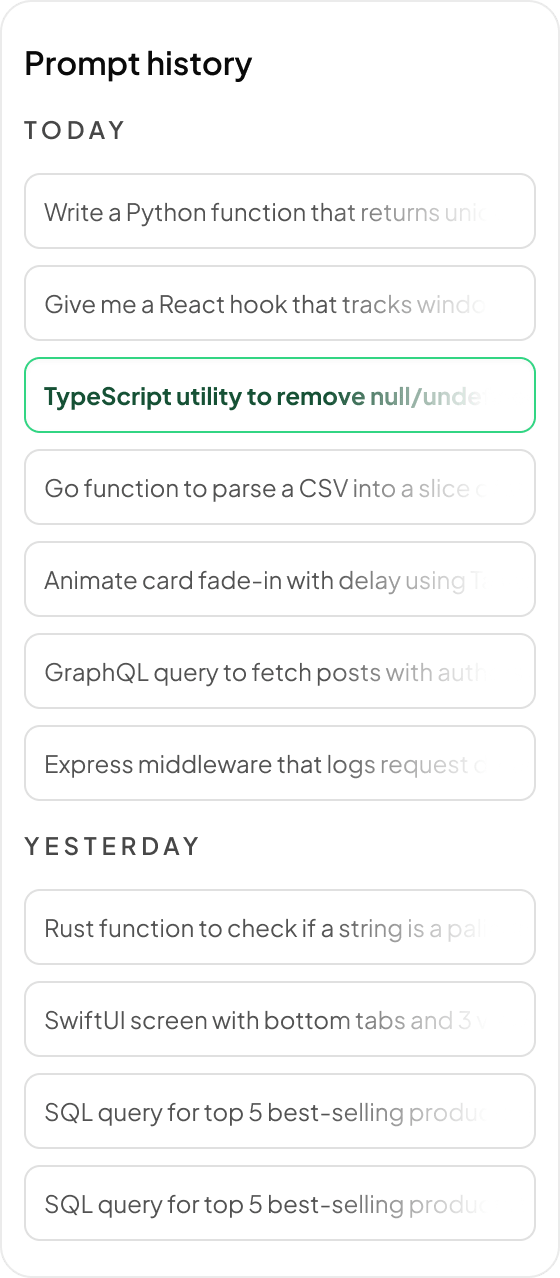 Figma AI templates: Prompt history