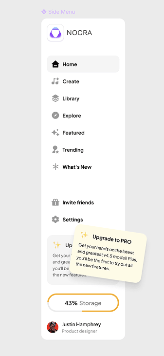 Figma AI design templates: Side navigation drawer with marketing asset