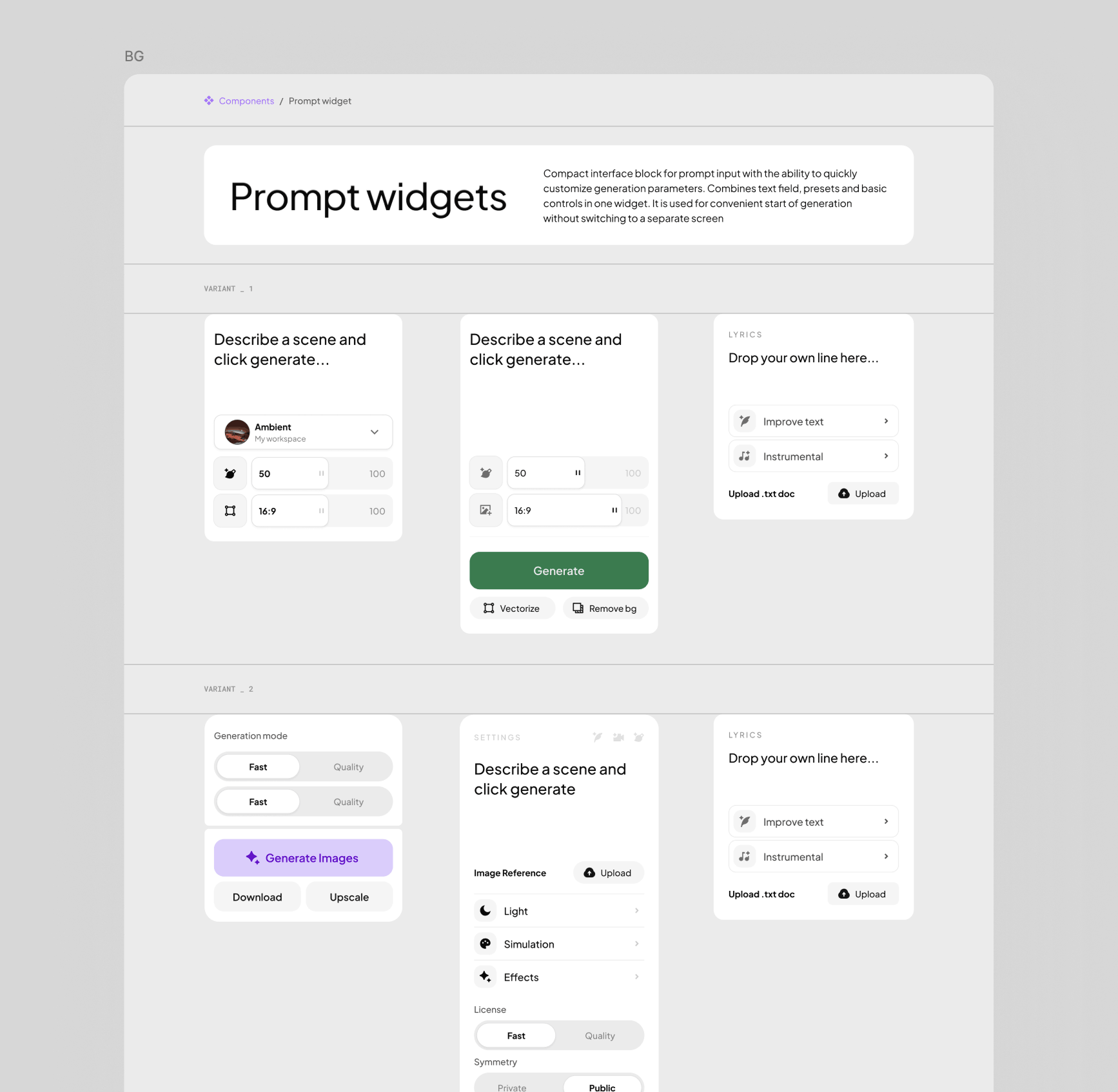 Figma AI design templates: Prompt widgets combinations