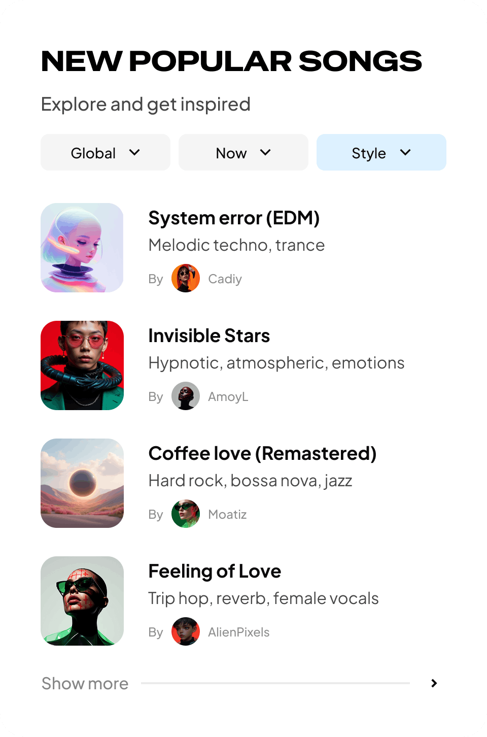 Figma AI design templates: Widget with thumbnails list items