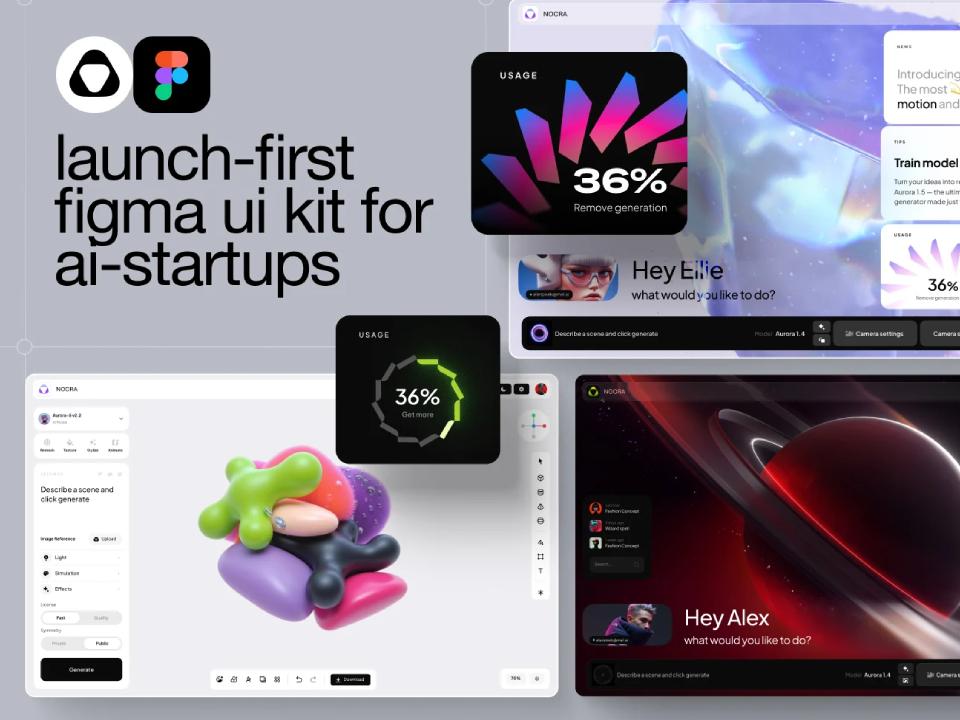 Nocra AI template for Figma: launch first kit for startups