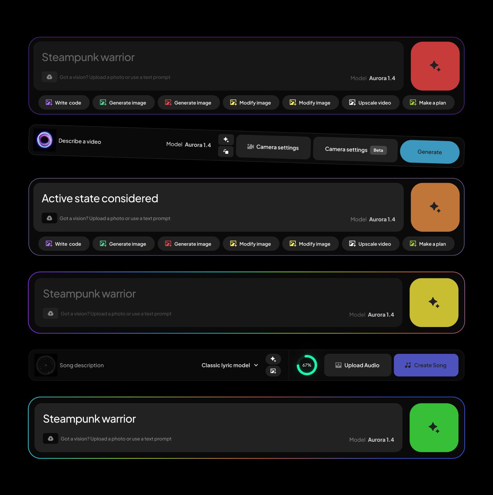 Figma AI design templates: Prompt inputs dark