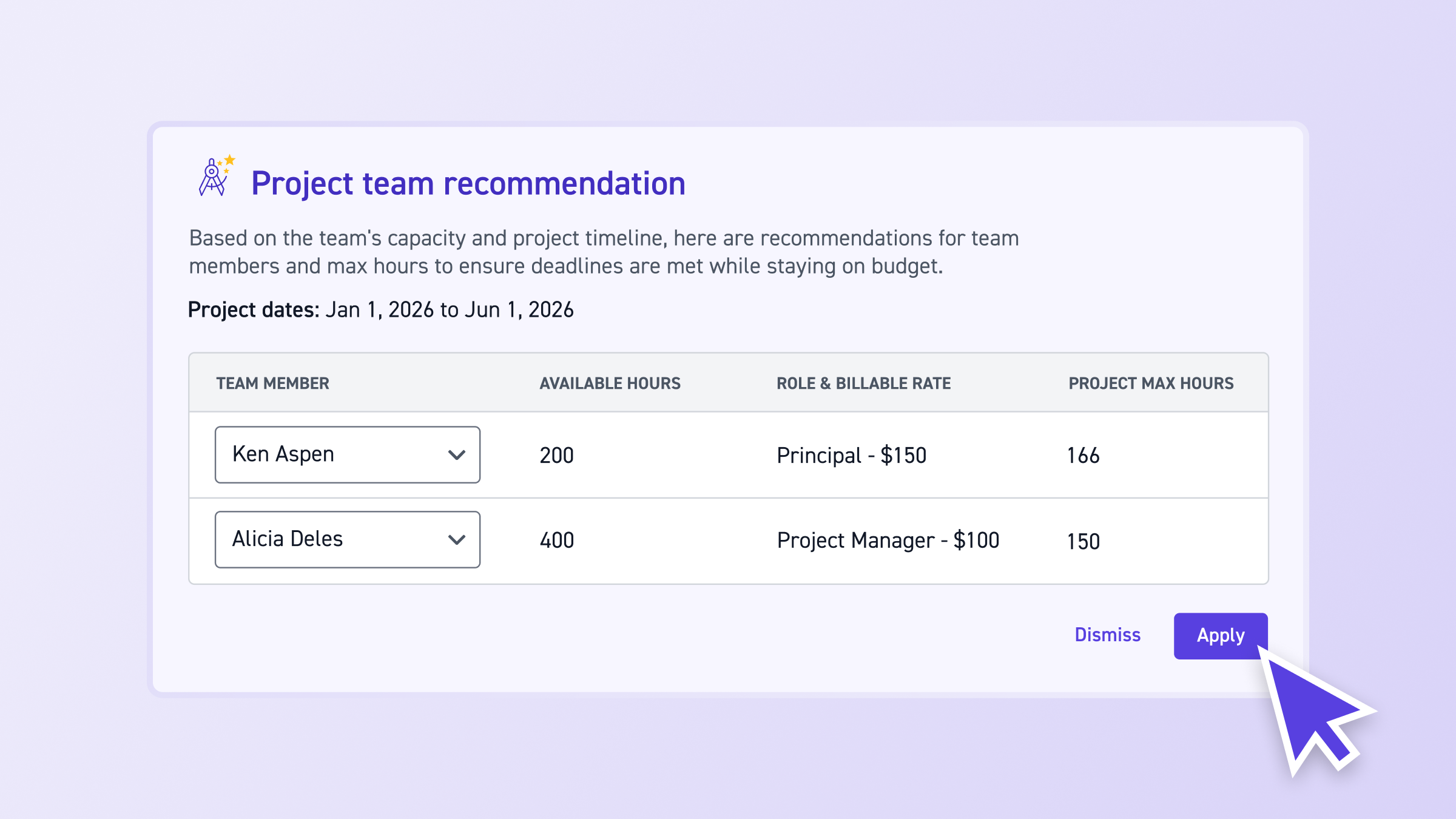 Assign Staff with Project Team Recommendations