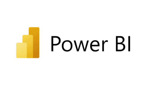Power BI logo with three vertical bars in shades of yellow next to the text 'Power BI'.
