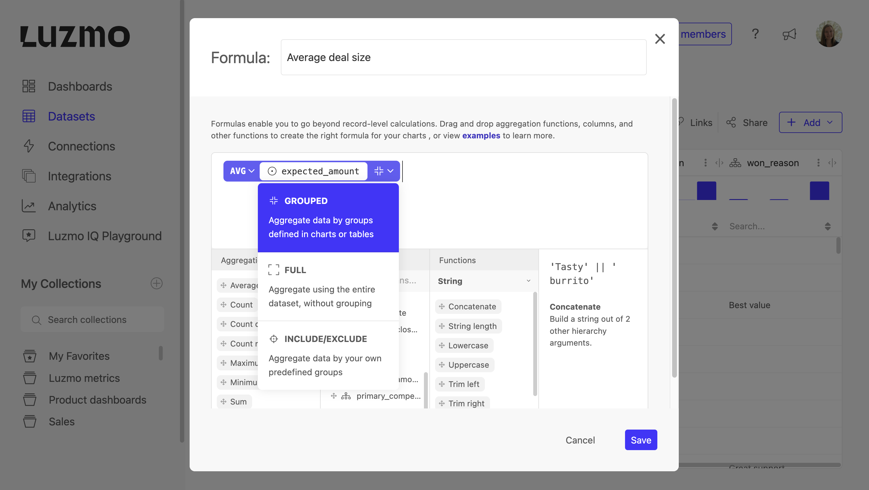 Creating formulas in Luzmo
