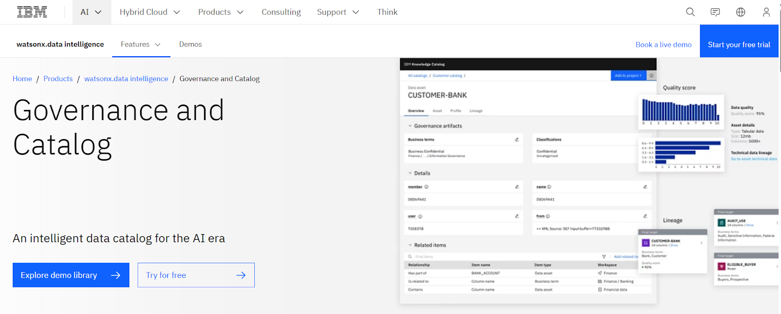 IBM Data Governance / Watson Knowledge Catalog enabling organizations to ensure regulatory compliance, with various key capabilities available