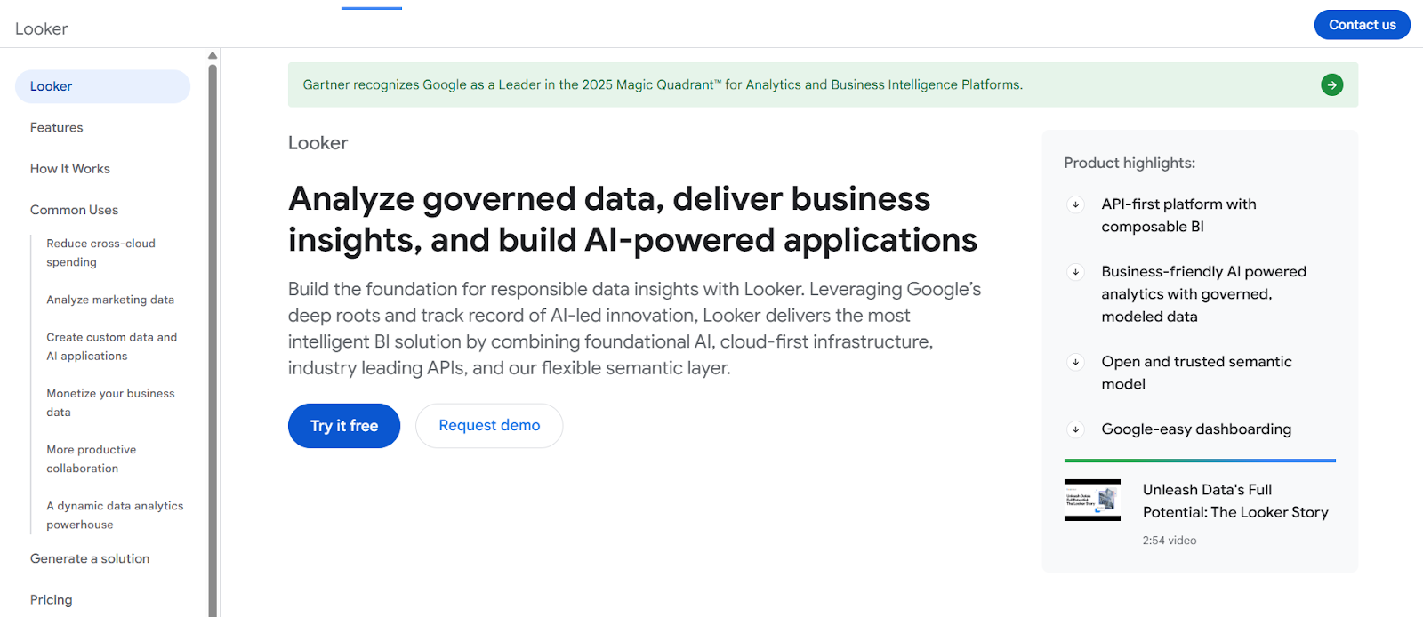 Looker by Google Cloud, generate AI powered analytics and more