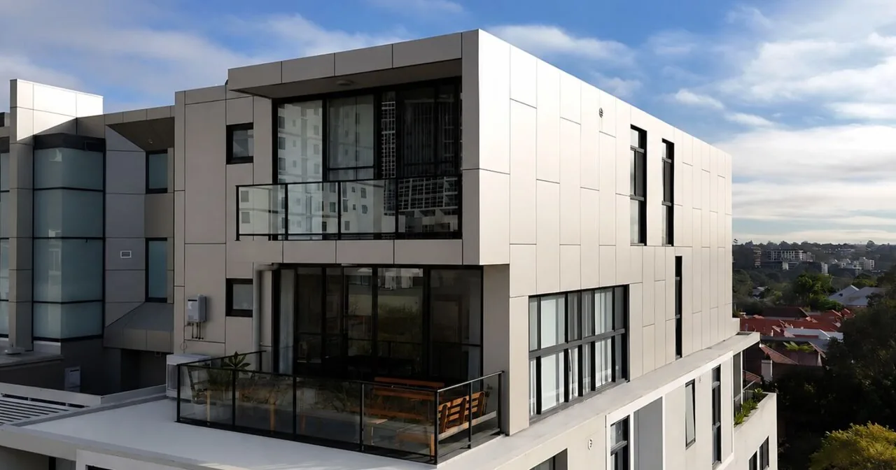 Completed building after remediation — scaffold down