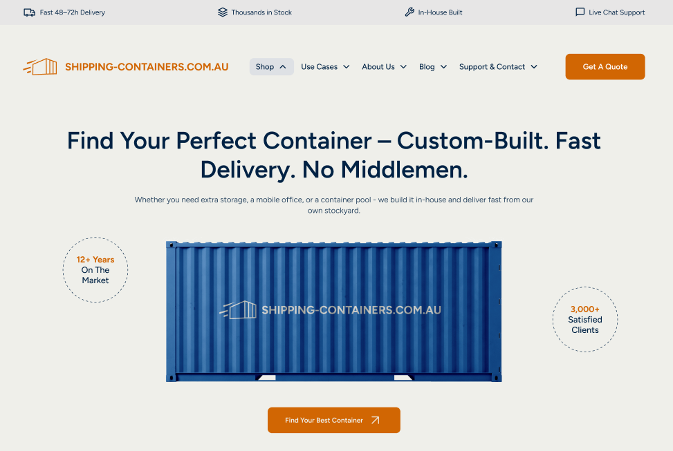 a snippet of a e-commerce page for shipping-container.au
