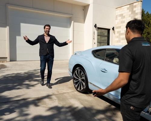 a man happy with car services