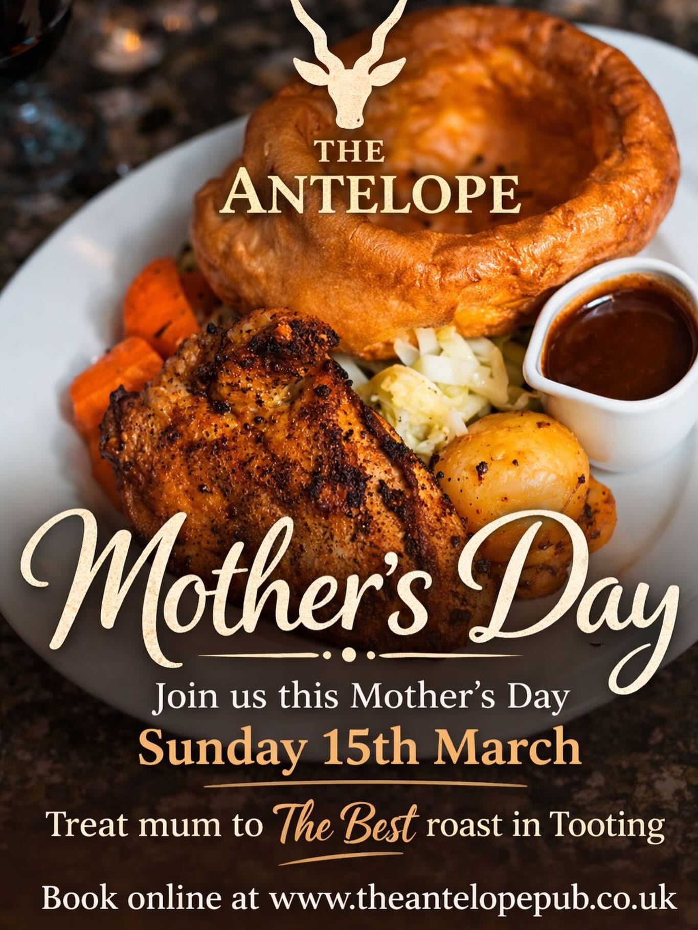Celebrate Mum the way she deserves this Mother’s Day!

Treat her to great food, good company, and a table where she doesn’t have to cook or wash up. Bring the family, raise a glass, and make it a proper Sunday together with Tooting’s best roast!

Tables are filling up fast, so book now and give Mum the day off she’s earned! 

Because Mum deserves more than just flowers. She deserves a great meal and a seat at the pub. 
##MothersDay #Tooting #London #Sw17