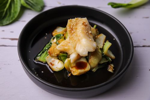 Stir fried Bok Choy served with fish