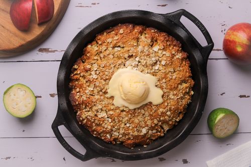 Anzac Skillet Cookie with melting icecream on top