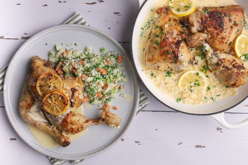 Serving plate of chicken and tabbouleh