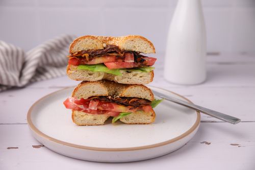 Daikon BLTs stacked on a plate