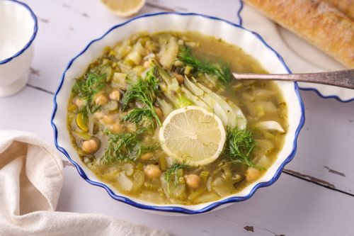 Fennel and leek soup in a bowl