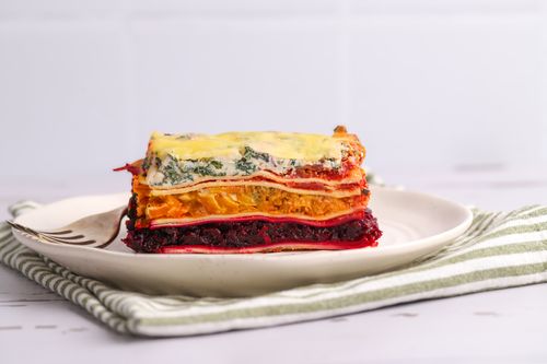 Slice of lasagne on a plate