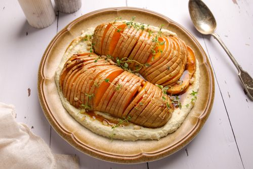 Hasselback Squash on a serving platter