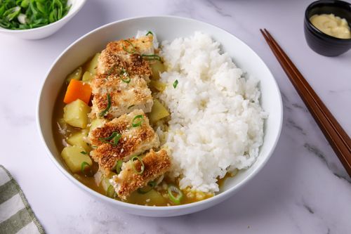 Bowl of Tofu Katsu Curry with rice