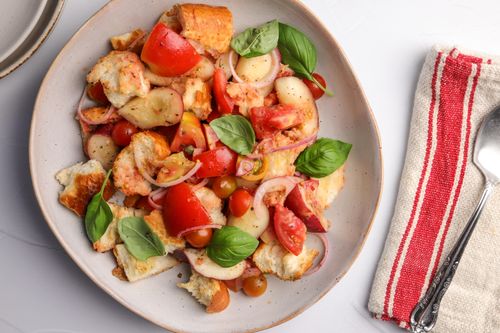 Serving platter of tomato and nectarine salad