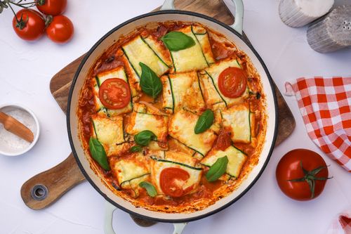 Serving dish of Courgette Ravioli