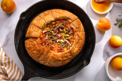 Apricot and Brie Cob Loaf in a skillet