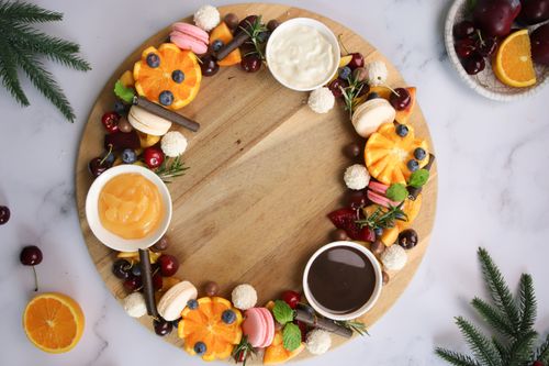 Fruit Wreath Dessert on wooden board