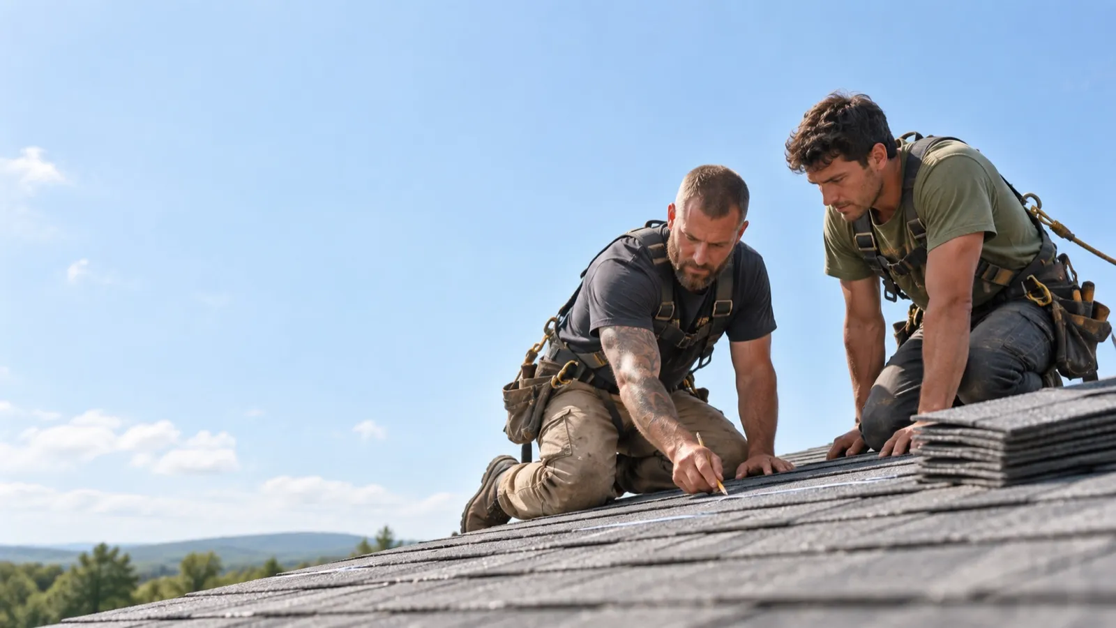 Roofers working on a residential roof