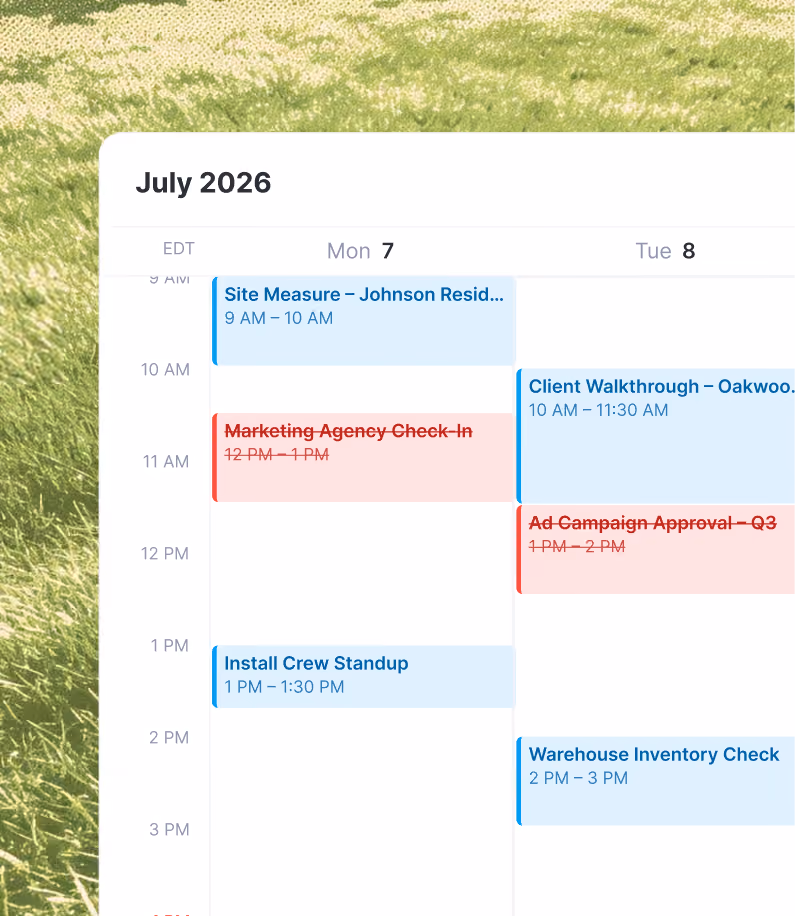 Weekly job calendar filled with booked appointments