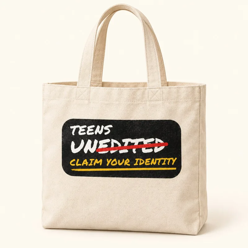 Canvas tote with the Teens UnEdited badge