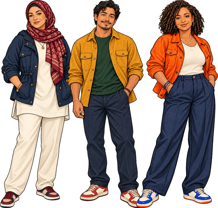 Illustration of three Teens UnEdited parents standing together