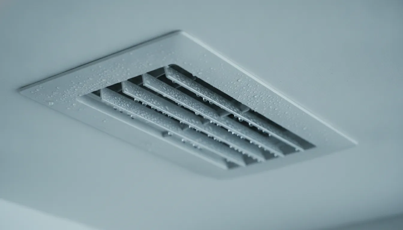 Air conditioning vent with condensation droplets on a humid Corpus Christi day