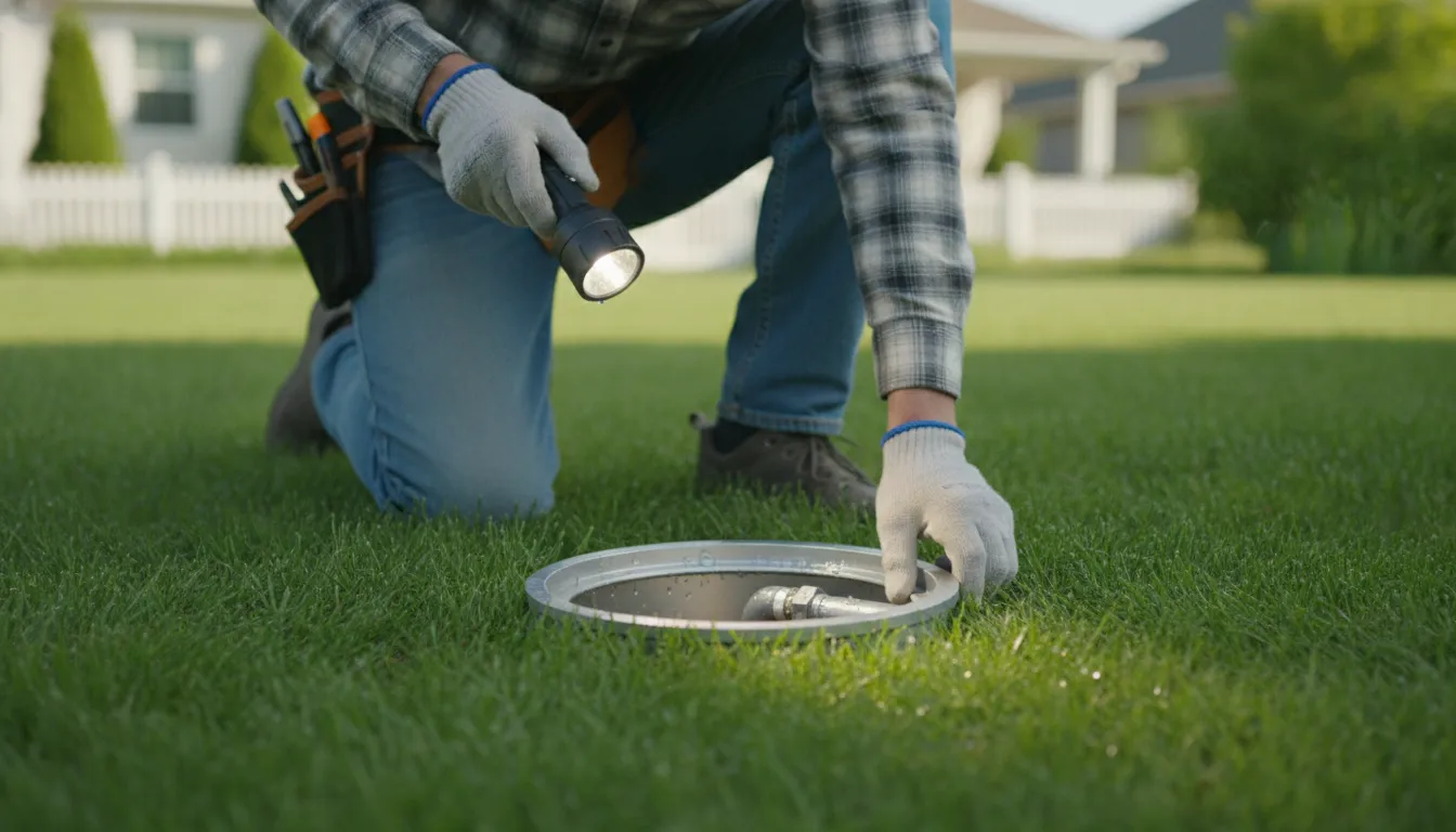 Homeowner checking water meter for a hidden water leak